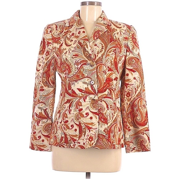 𝅺LINDA Allard for Ellen Tracy Wool Paisley Blazer Size 8 Petite - Picture 1 of 12
